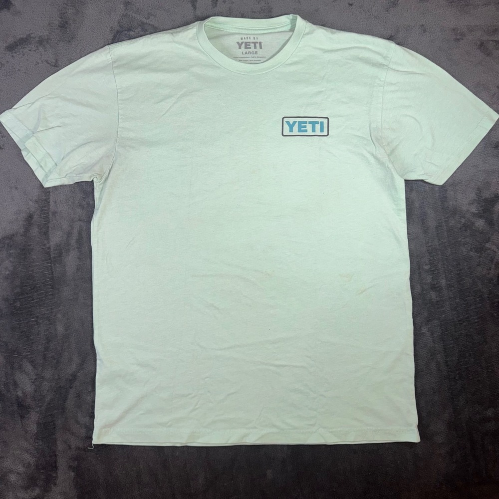 Mens Large YETI T-Shirt Mint Green Good Fly Fishing Graphic Tee